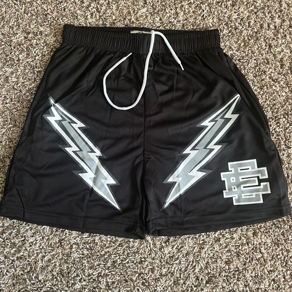 Eric Emanuel Black and Gray Lightning Bolt Athletic Shorts